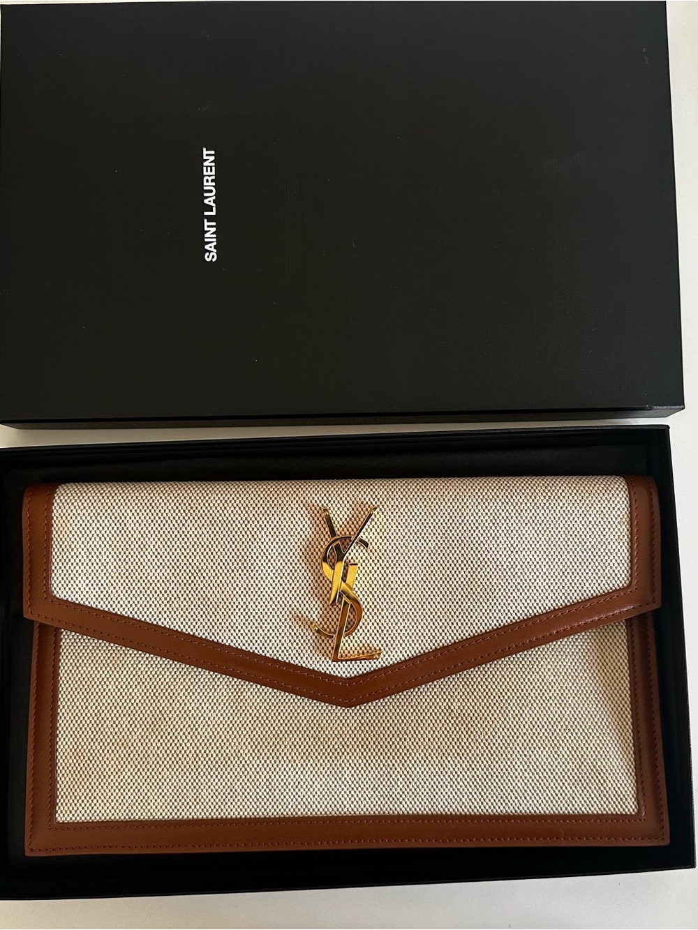 SAINT LAURENT Uptown Pouch In Canvas And Smooth Leather